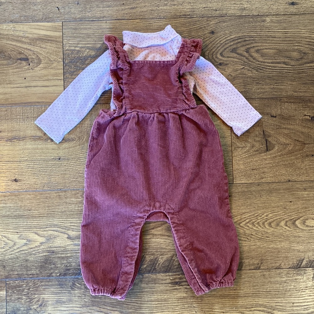 GAP 6-12m Pink Corduroy Overalls and Turtleneck